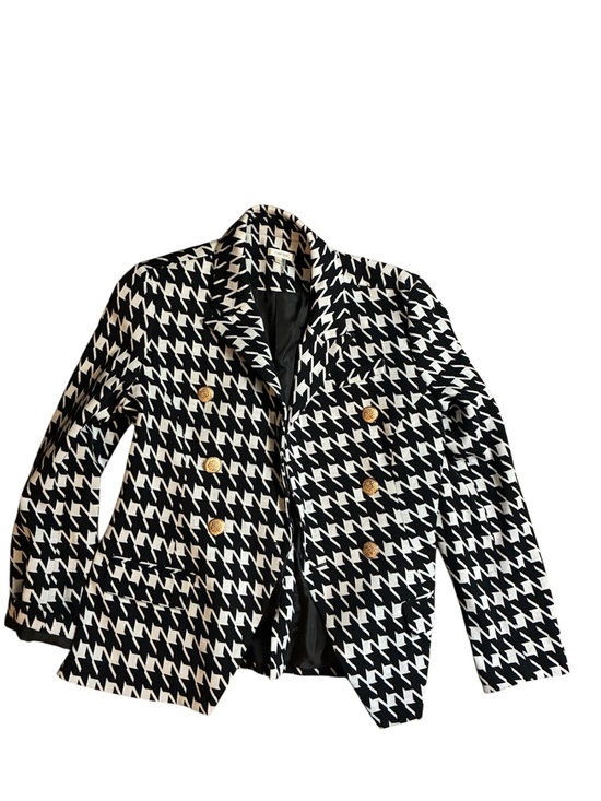 Tyler Boe Jackets & Blazers - Tyler Boe Black and White Houndstooth Double-Breasted Blazer